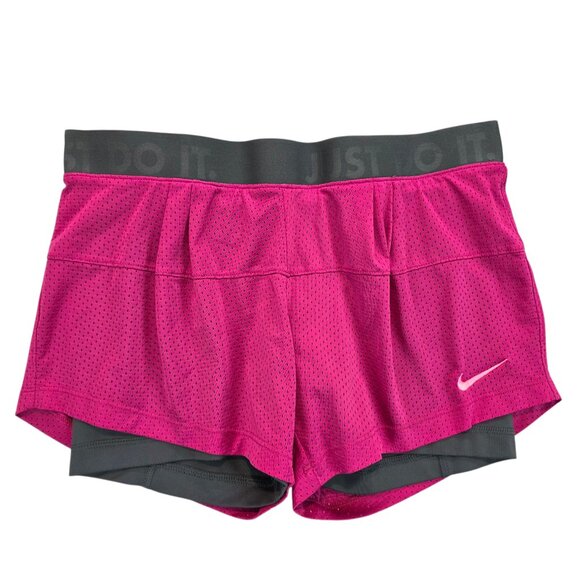 Nike Women's Running Shorts Two Layer Mesh Workout Short Lined Pink sz‎ Md - Picture 1 of 12